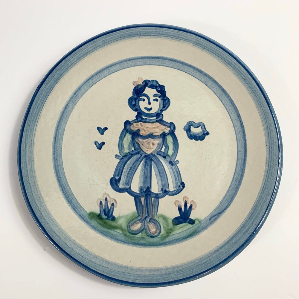 MA Hadley Pottery Farmer Woman Country Dinner Plate 11" Cottagecore Vtg Folk Art